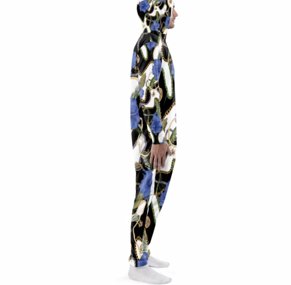 Adult Onesies For Women & Men | Hooded Pajamas | Black White Floral - Image 5