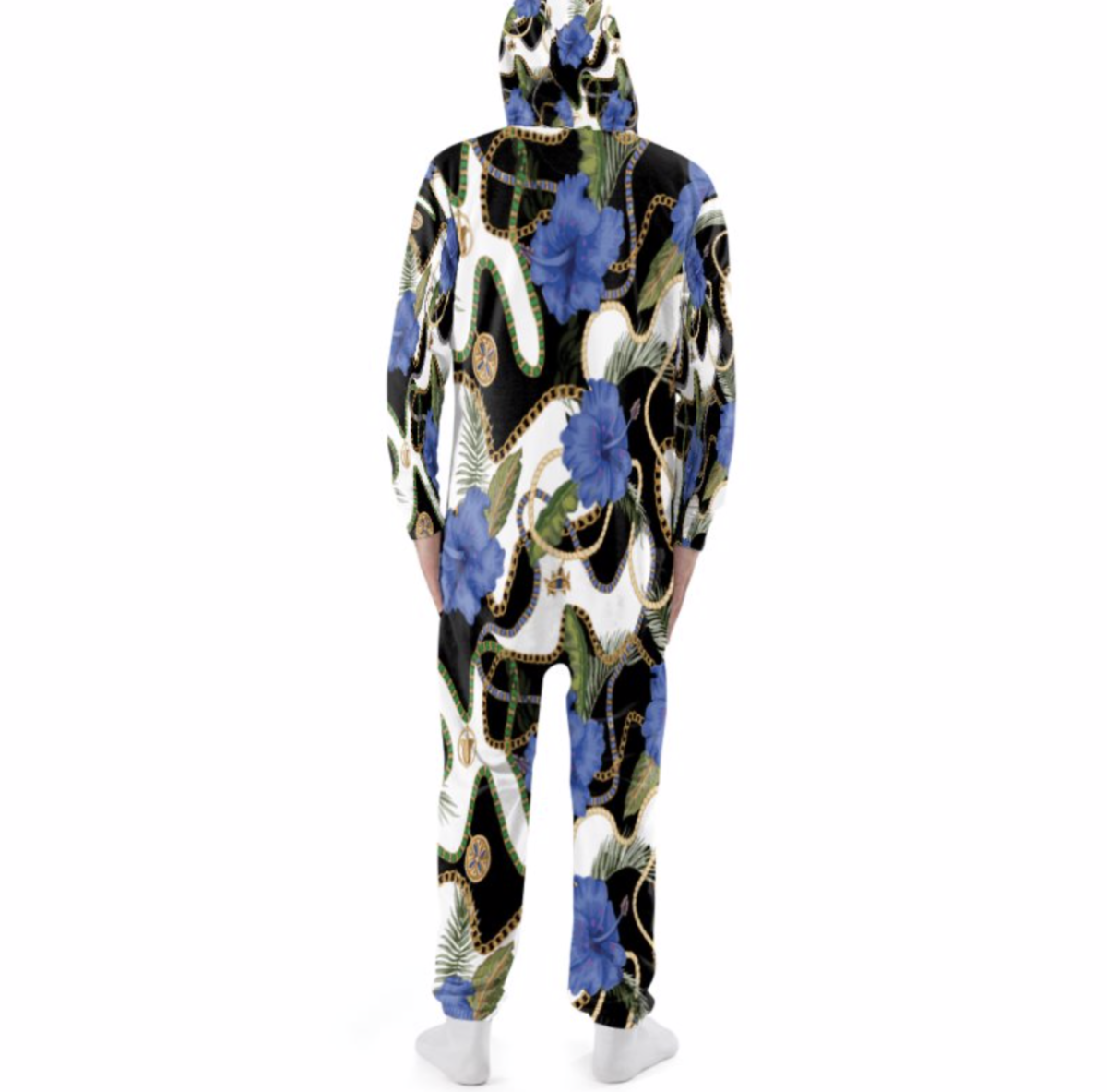 Adult Onesies For Women & Men | Hooded Pajamas | Black White Floral - Image 2