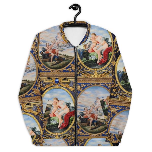 Bomber Jacket | Renaissance Art Designer Luxury For Women & Men | Gold Blue