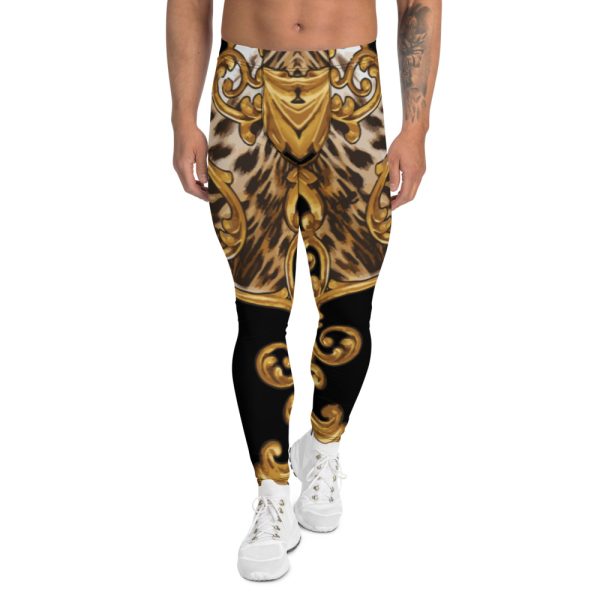Men’s Leggings | Best Gym Sports & Running Yoga Pants | Black Gold Leopard Print