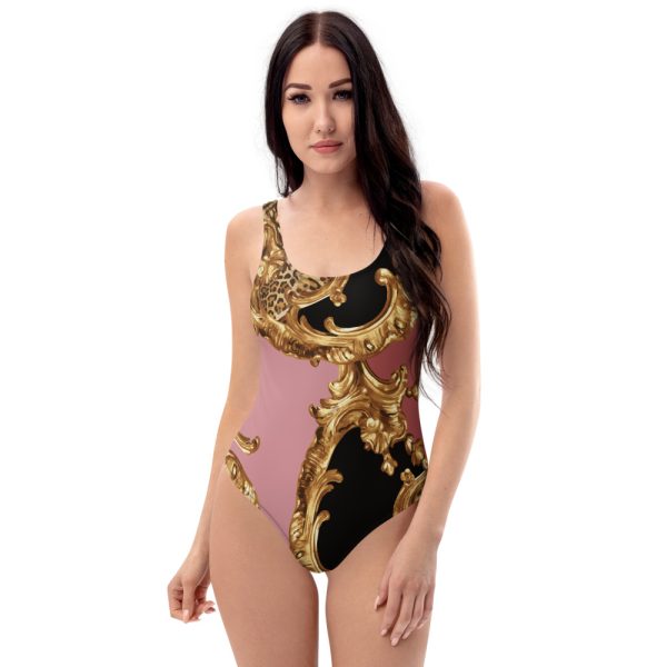 Designer One Piece Swimsuit Bathing Suit for Women | Cute Flattering Swimming Suit | Pink Gold