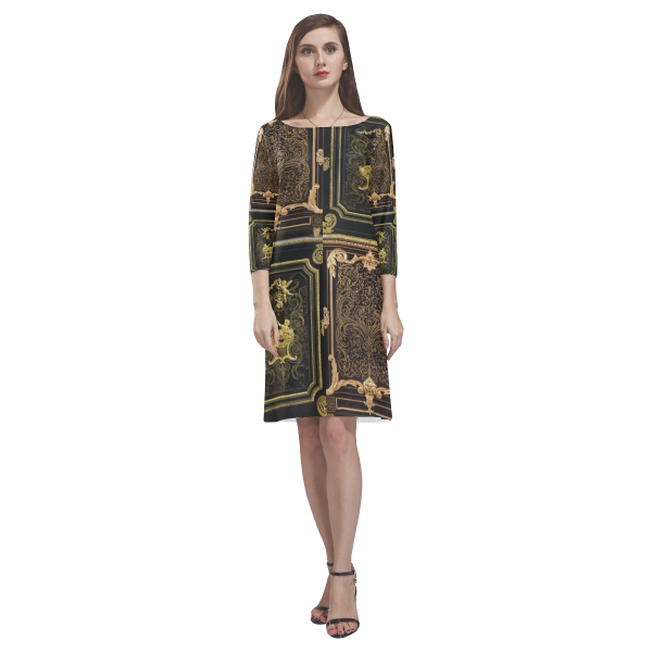 DesignerDesigner Long Sleeve Dress For Women | Black Baroque Gold
