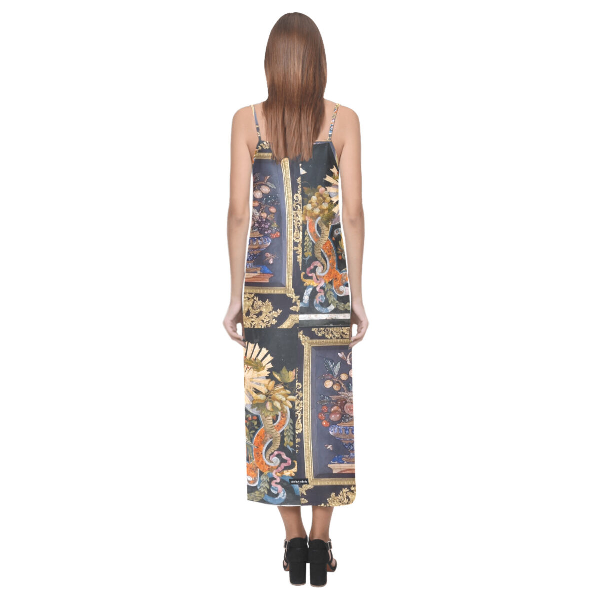 Sleeveless Long Dress For Women | Open Fork | Black Grey Baroque Gold - Image 2
