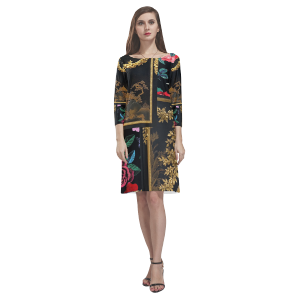 Designer Long Sleeve Dress For Women | Black Gold Floral