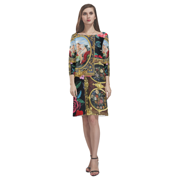 Designer Long Sleeve Dress For Women | Black Baroque Gold Floral