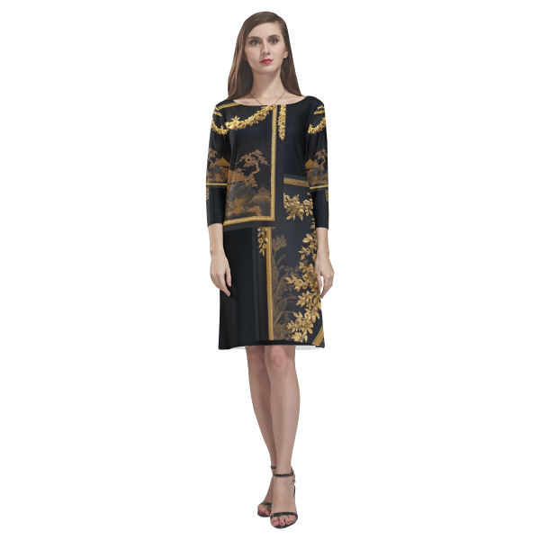 Designer Long Sleeve Dress For Women | Black Baroque Gold