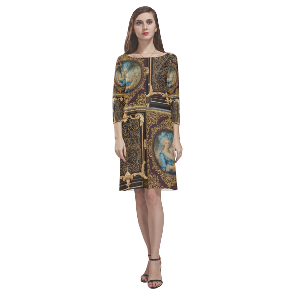 Designer Long Sleeve Dress For Women | Brown Baroque Gold
