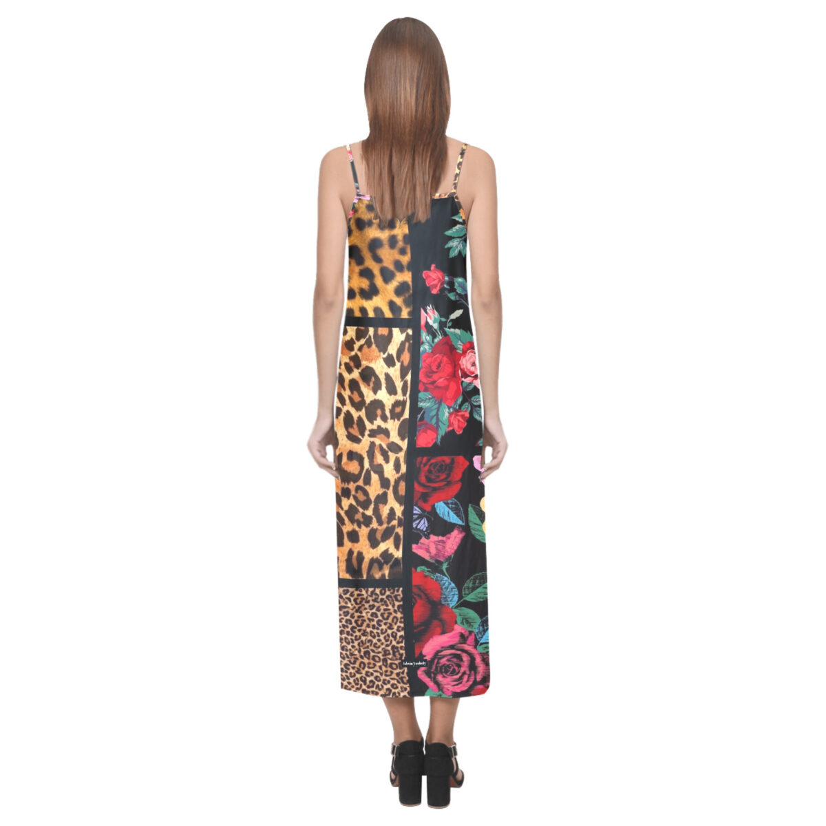 Sleeveless Long Dress For Women | Open Fork | Leopard Print Black Floral Red - Image 2