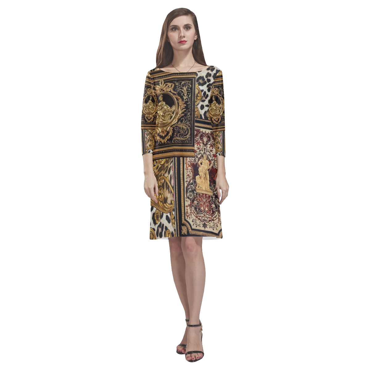 Designer Long Sleeve Dress For Women | Leopard Print Baroque Gold