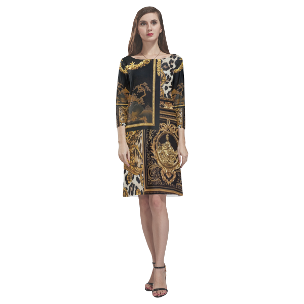 Designer Long Sleeve Dress For Women | Leopard Print Baroque Gold Black