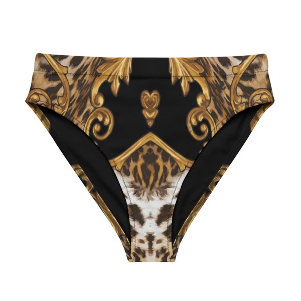 High Waisted Bikini Bottom For Women | Black Gold Leopard Print