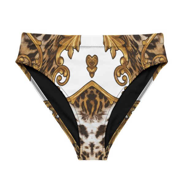High Waisted Bikini Bottom For Women | White Gold Leopard Print