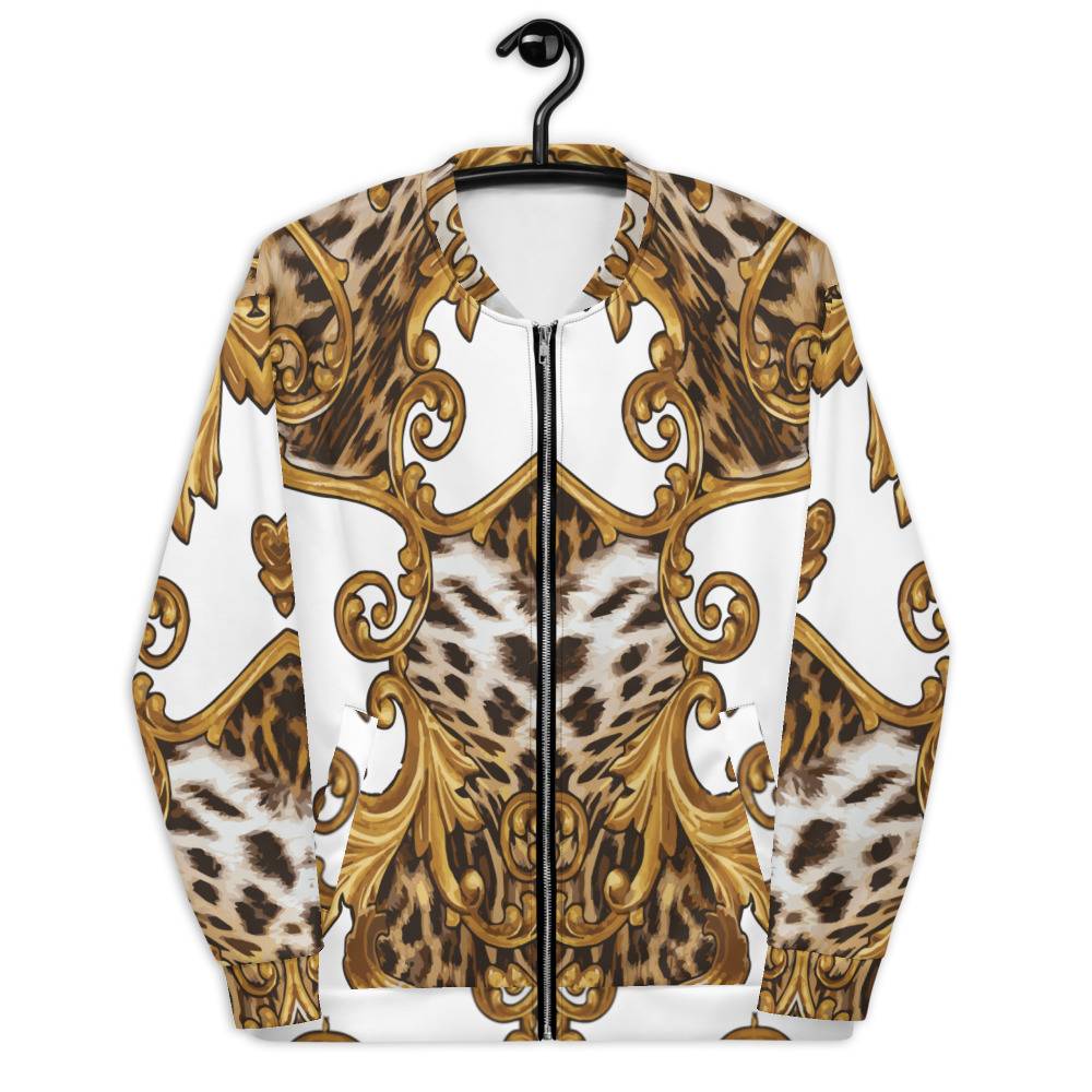 Bomber Jacket | Designer Luxury For Women & Men | Leopard Print White Gold