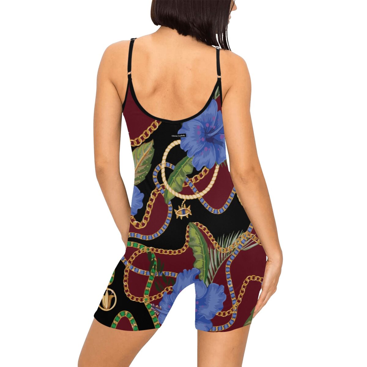Bodysuit For Women | Designer Body Suit Sexy Shorts Workout Yoga Athletic Sleeveless Onesies | Red Black Floral - Image 2