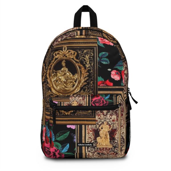 Designer Backpack For Women & Men | Best Laptop School College Travel Carry On Bag | Black Luxury Baroque Gold Floral