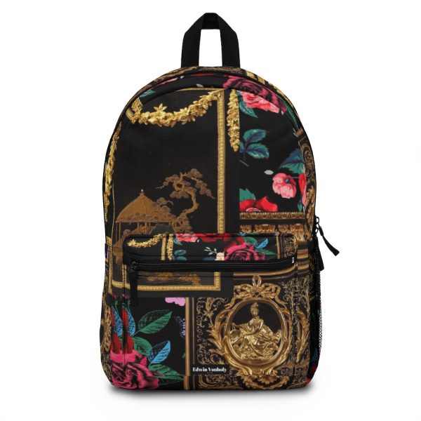 Designer Backpack For Women & Men | Best Laptop School College Travel Carry On Bag | Black Luxury Gold Floral
