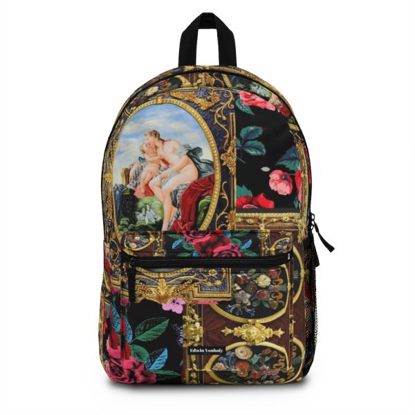 Designer Backpack For Women & Men | Best Laptop School College Travel Carry On Bag | Black Luxury Baroque Floral Gold