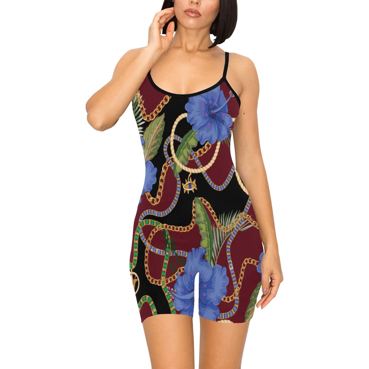 Bodysuit For Women | Designer Body Suit Sexy Shorts Workout Yoga Athletic Sleeveless Onesies | Red Black Floral