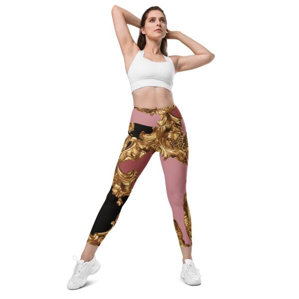 High Waisted Leggings For Women | Best Designer Workout Gym Athletic Yoga Pants | Printed Pink Gold Patterned
