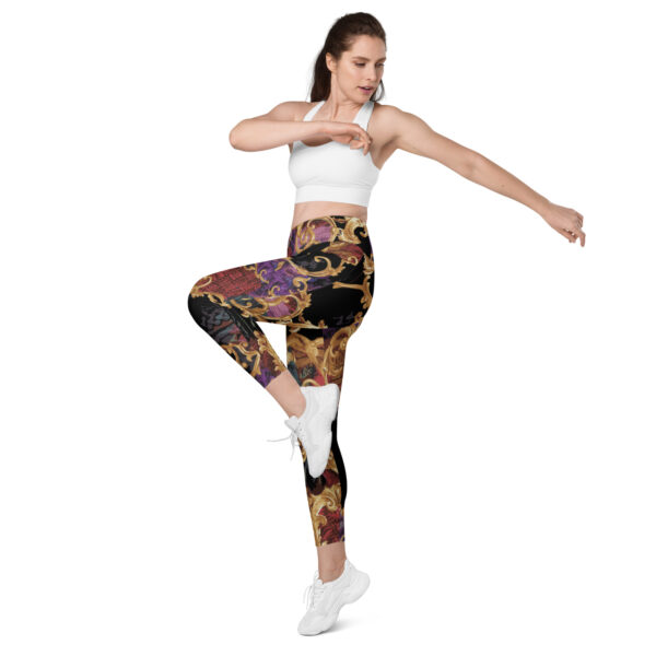 High Waisted Leggings For Women | Best Designer Workout Gym Athletic Yoga Pants | Printed Black Gold Patterned