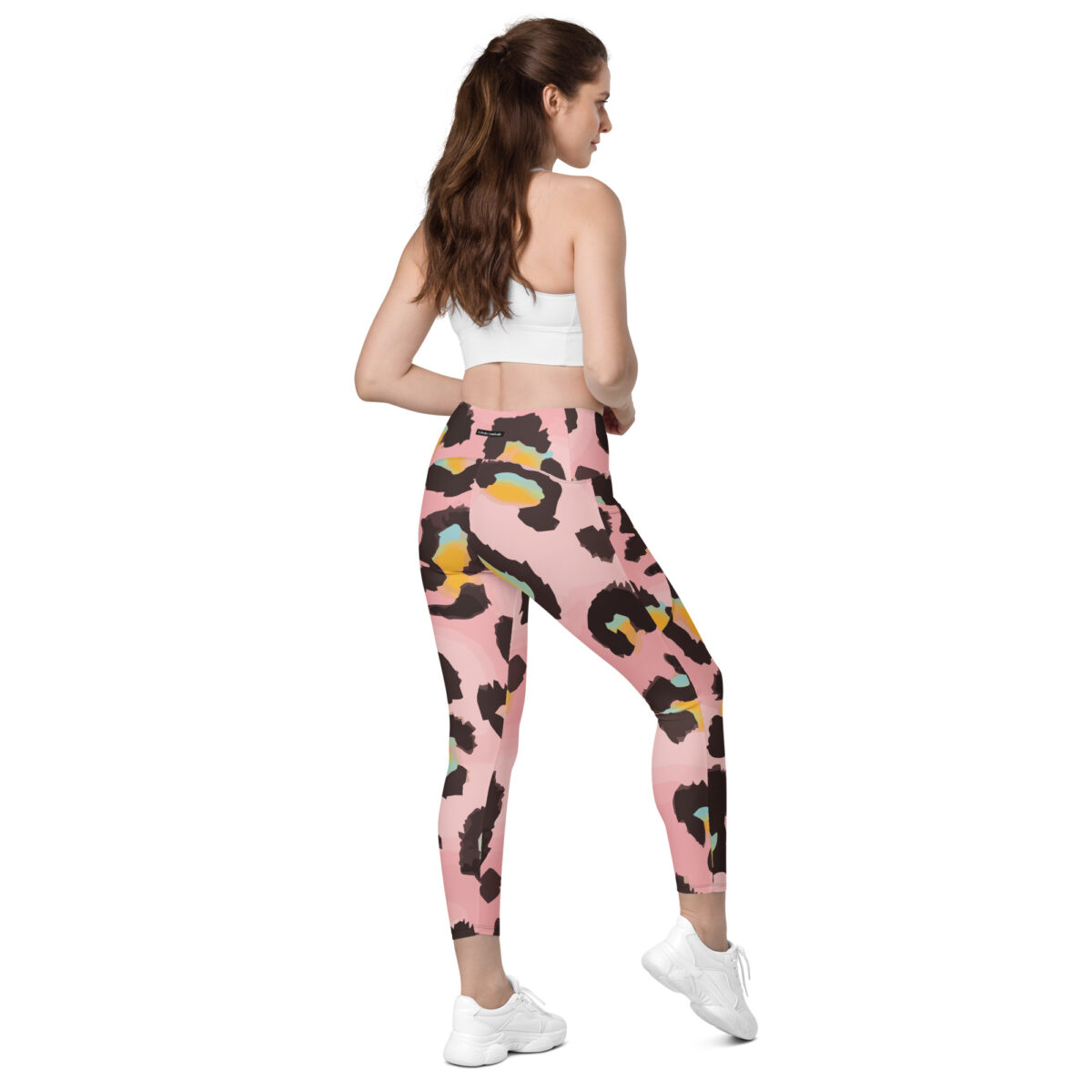 High Waisted Leggings Printed Pink Leopard Print Patterned - Image 3
