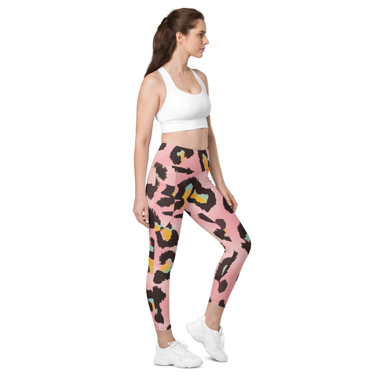 High Waisted Leggings Printed Pink Leopard Print Patterned - Image 2