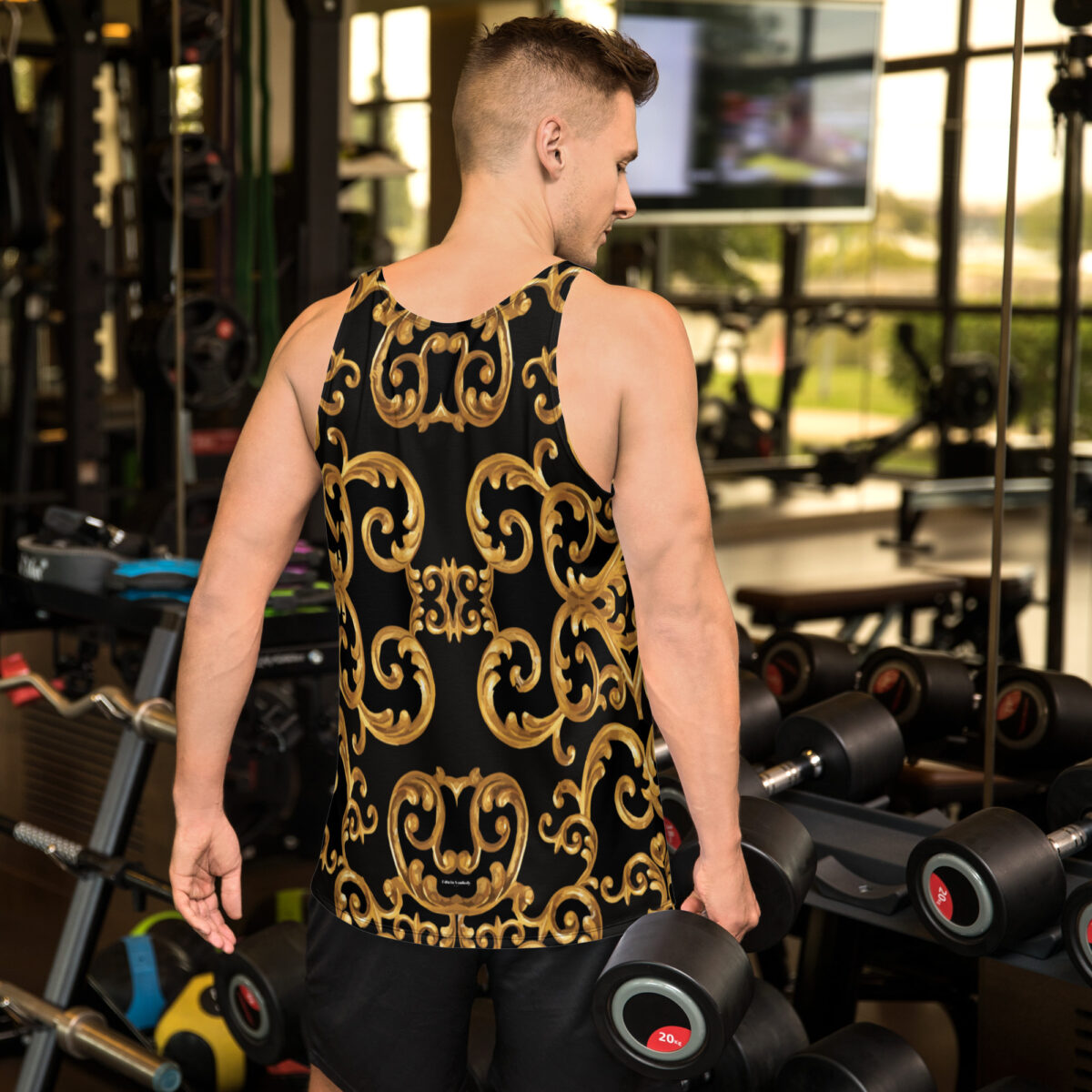 Tank Top For Men & Women | Casual Workout Gym Athletic Yoga Graphic Tank Top | Black Gold - Image 2
