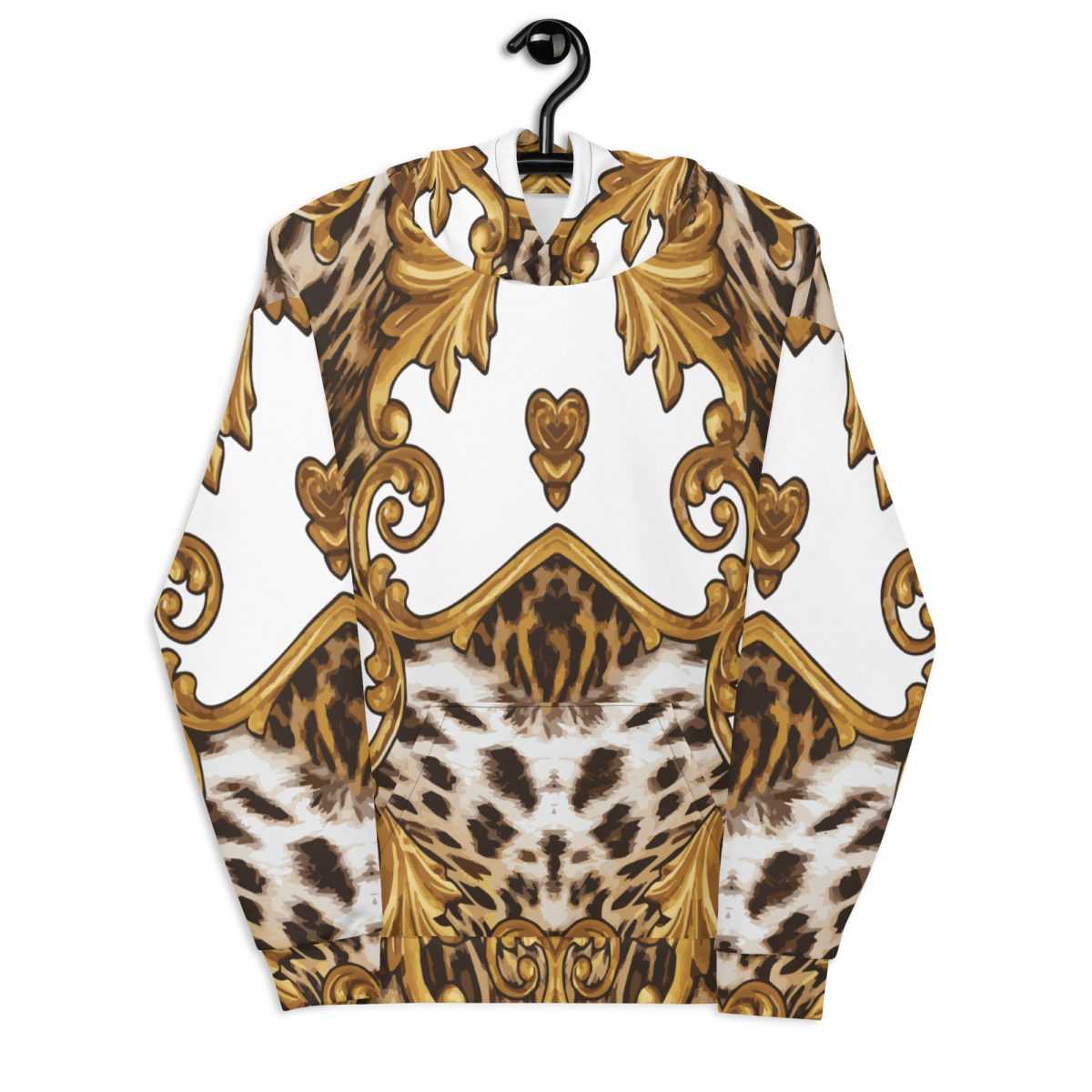 Designer Hoodie For Men & Women | Streetwear Essentials Graphic Cool Hoodies | White Baroque Gold Leopard Print