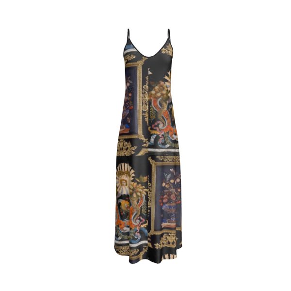 Long Silk Slip Designer Dress For Women | Black Luxury Baroque Gold