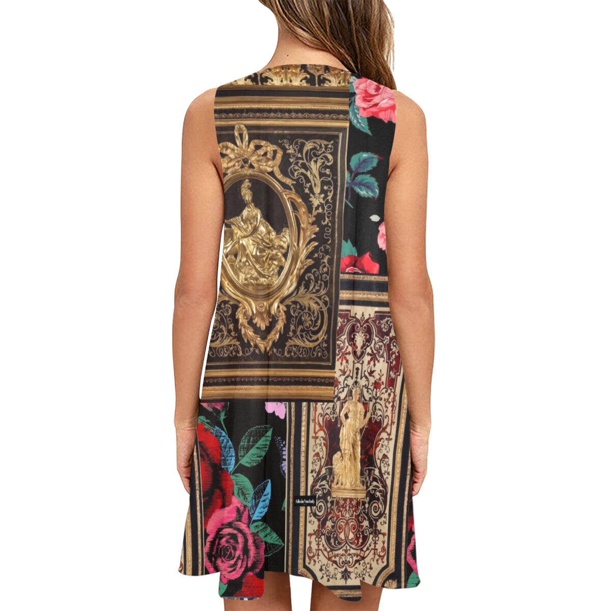 A – Line Dress For Women | Short Patterned | Black Baroque Gold Floral - Image 2