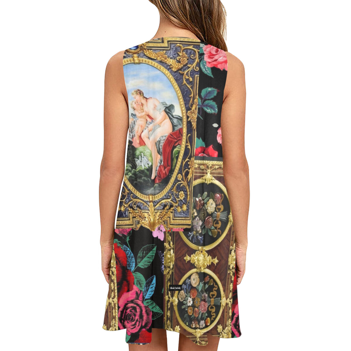 A – Line Dress For Women | Short Patterned | Black Baroque Gold Floral - Image 2