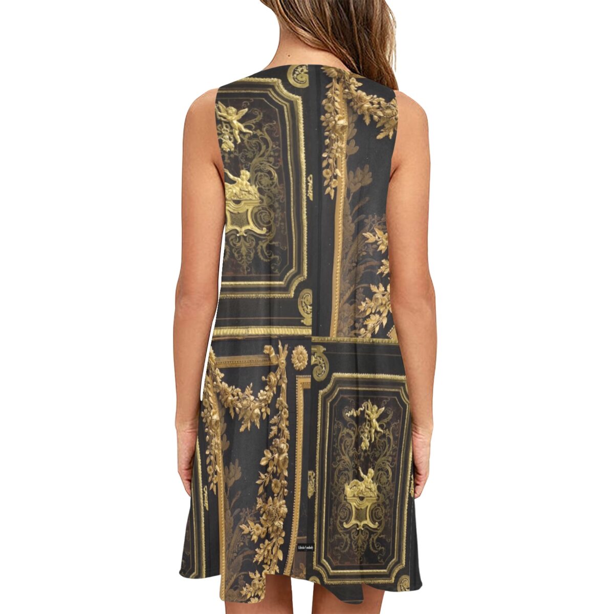 A – Line Dress For Women | Short Patterned | Black Gold - Image 2