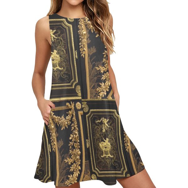 A – Line Dress For Women | Short Patterned | Black Gold