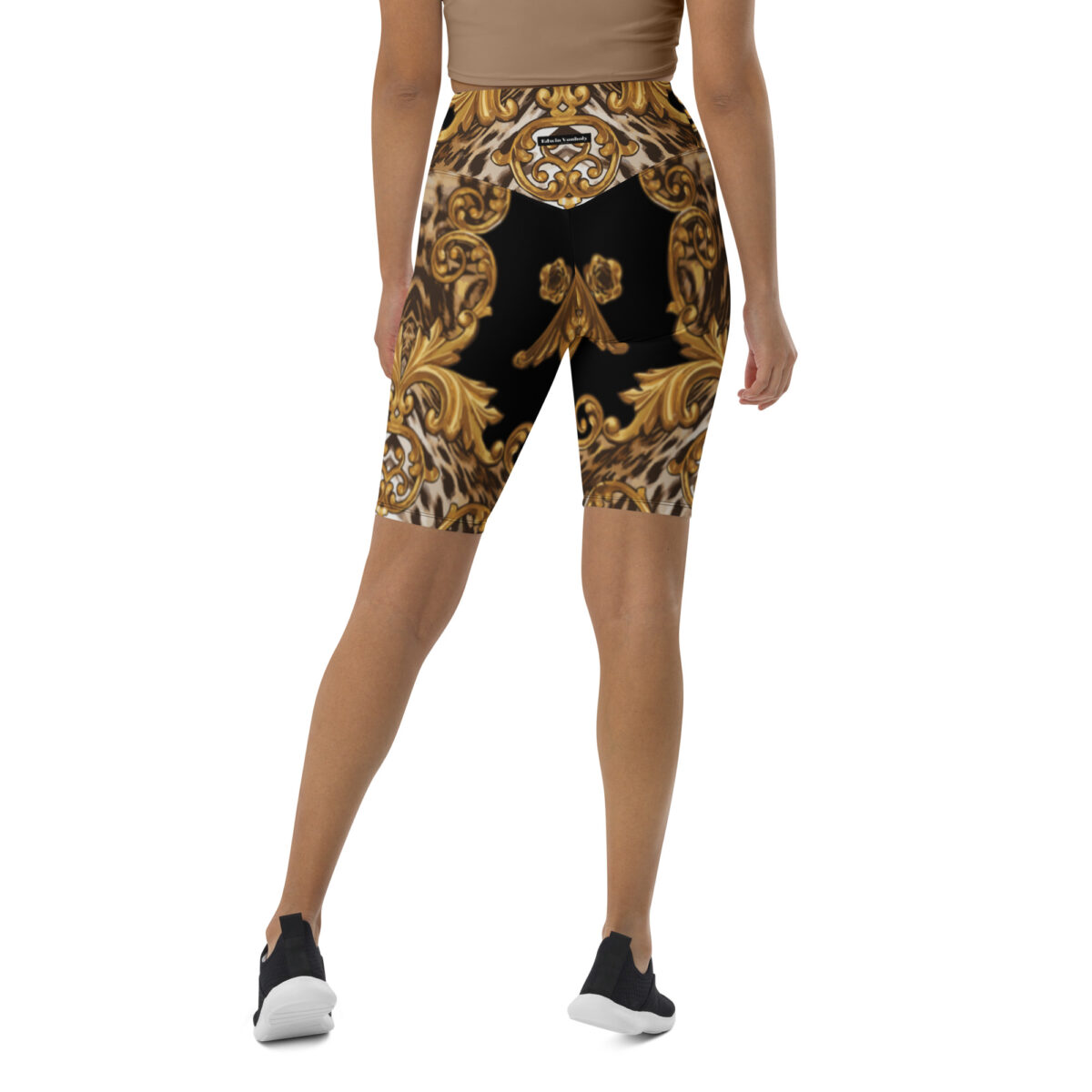 Biker Shorts For Women | Cycling Workout Mountain Bike Bicycle Shorts | Black Gold Leopard Print - Image 5
