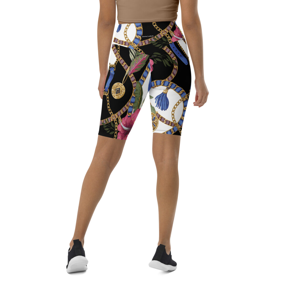 Biker Shorts For Women | Cycling Workout Mountain Bike Bicycle Shorts | Black White Floral - Image 5