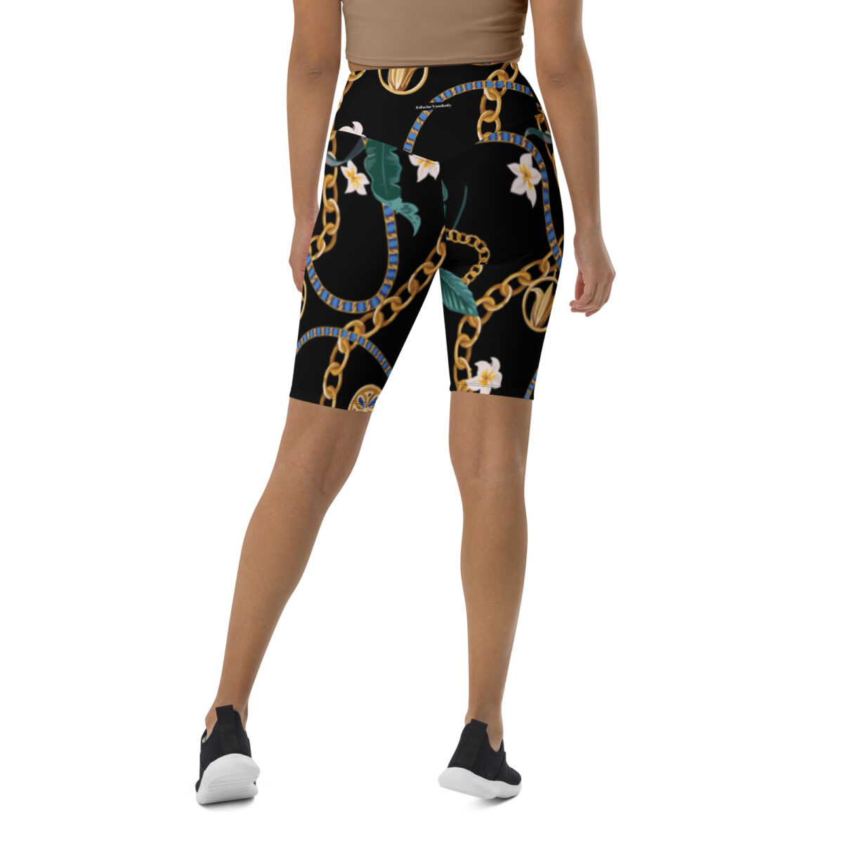 Biker Shorts For Women | Cycling Workout Mountain Bike Bicycle Shorts | Black Floral - Image 5