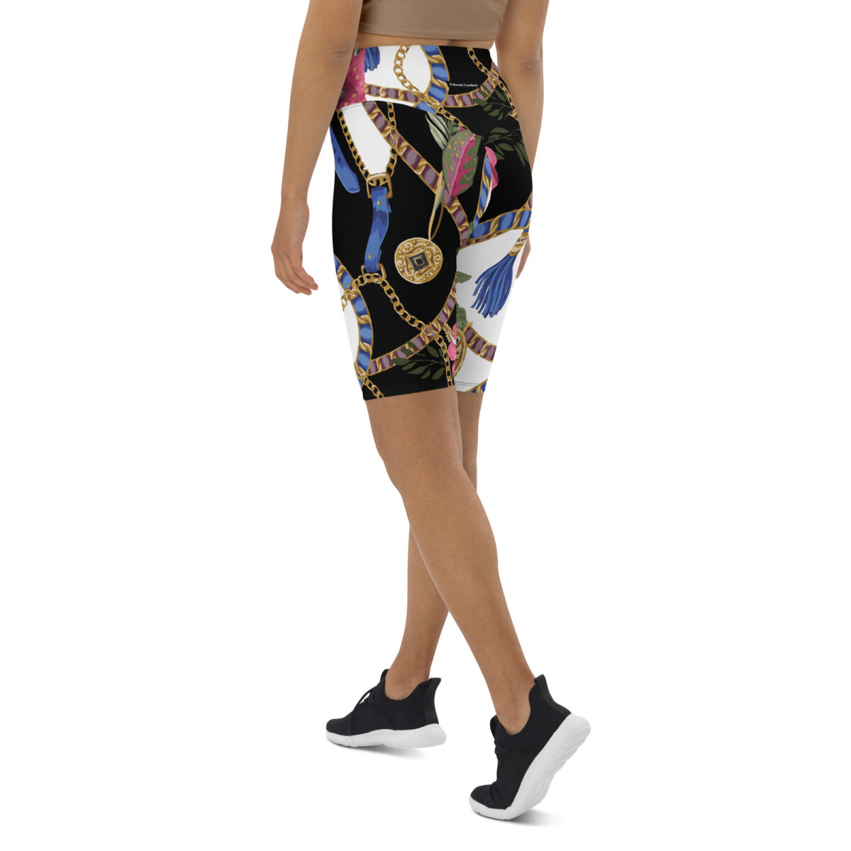 Biker Shorts For Women | Cycling Workout Mountain Bike Bicycle Shorts | Black White Floral - Image 3