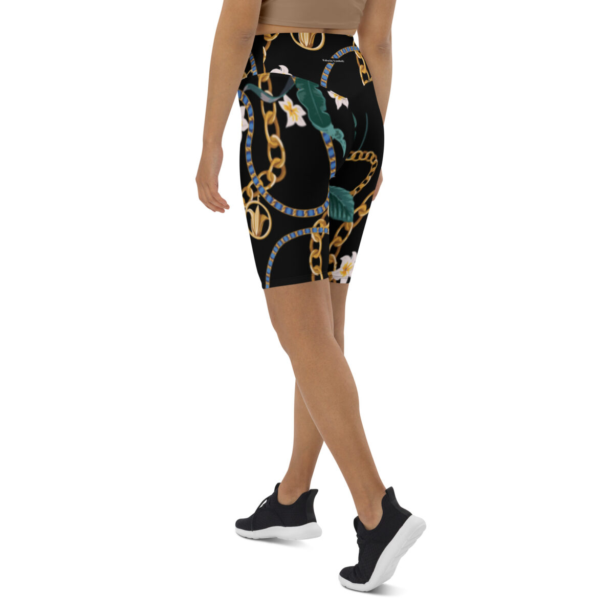 Biker Shorts For Women | Cycling Workout Mountain Bike Bicycle Shorts | Black Floral - Image 3