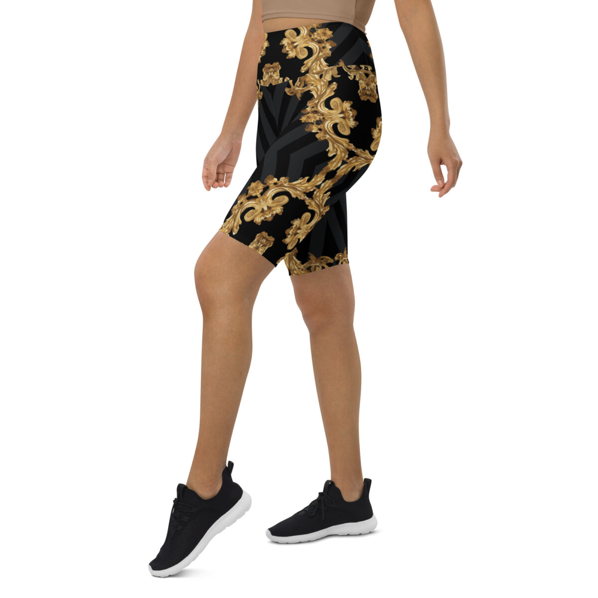 Biker Shorts For Women | Cycling Workout Mountain Bike Bicycle Shorts | Black Gold - Image 4