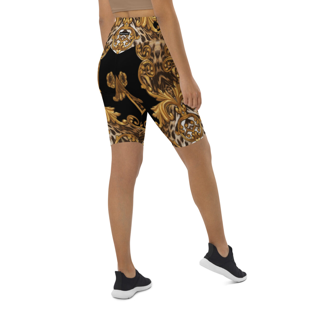 Biker Shorts For Women | Cycling Workout Mountain Bike Bicycle Shorts | Black Gold Leopard Print - Image 6