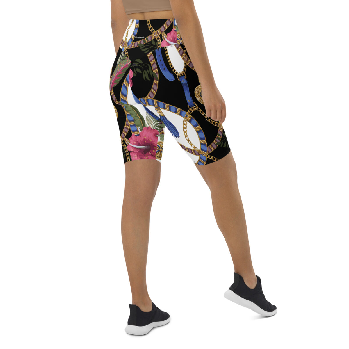 Biker Shorts For Women | Cycling Workout Mountain Bike Bicycle Shorts | Black White Floral - Image 6
