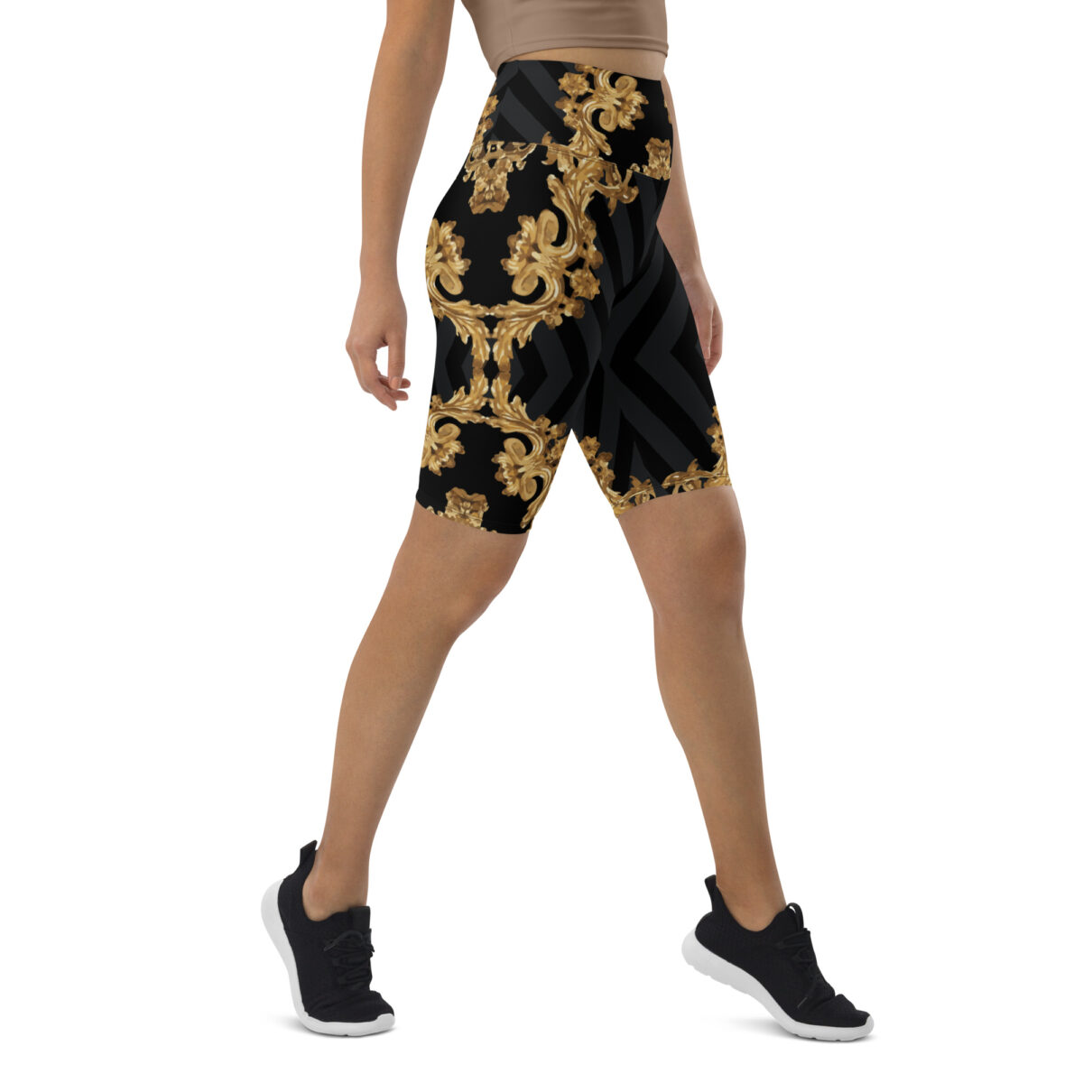 Biker Shorts For Women | Cycling Workout Mountain Bike Bicycle Shorts | Black Gold - Image 2