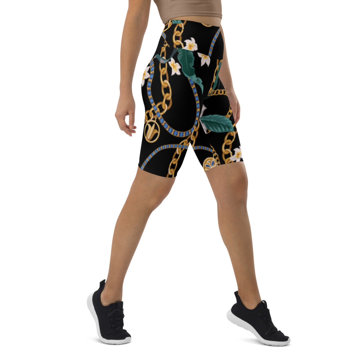 Biker Shorts For Women | Cycling Workout Mountain Bike Bicycle Shorts | Black Floral - Image 2