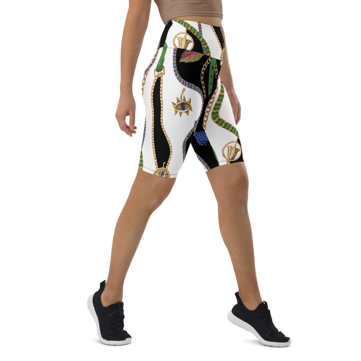 Biker Shorts For Women | Cycling Workout Mountain Bike Bicycle Shorts | Black White Gold - Image 2