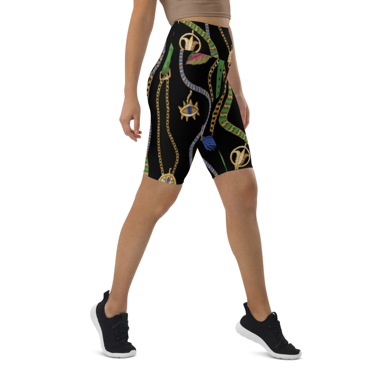 Biker Shorts For Women | Cycling Workout Mountain Bike Bicycle Shorts | Black Floral - Image 2
