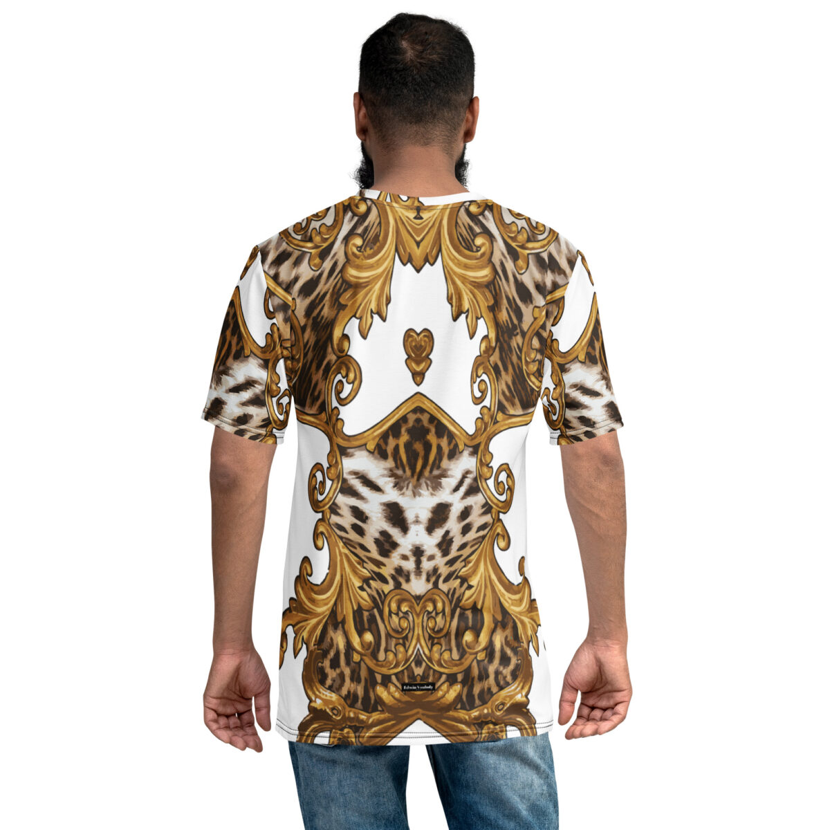 Men’s Designer T-Shirt | Cool Graphic Casual Tees For Men | White Baroque Gold Leopard Print - Image 2