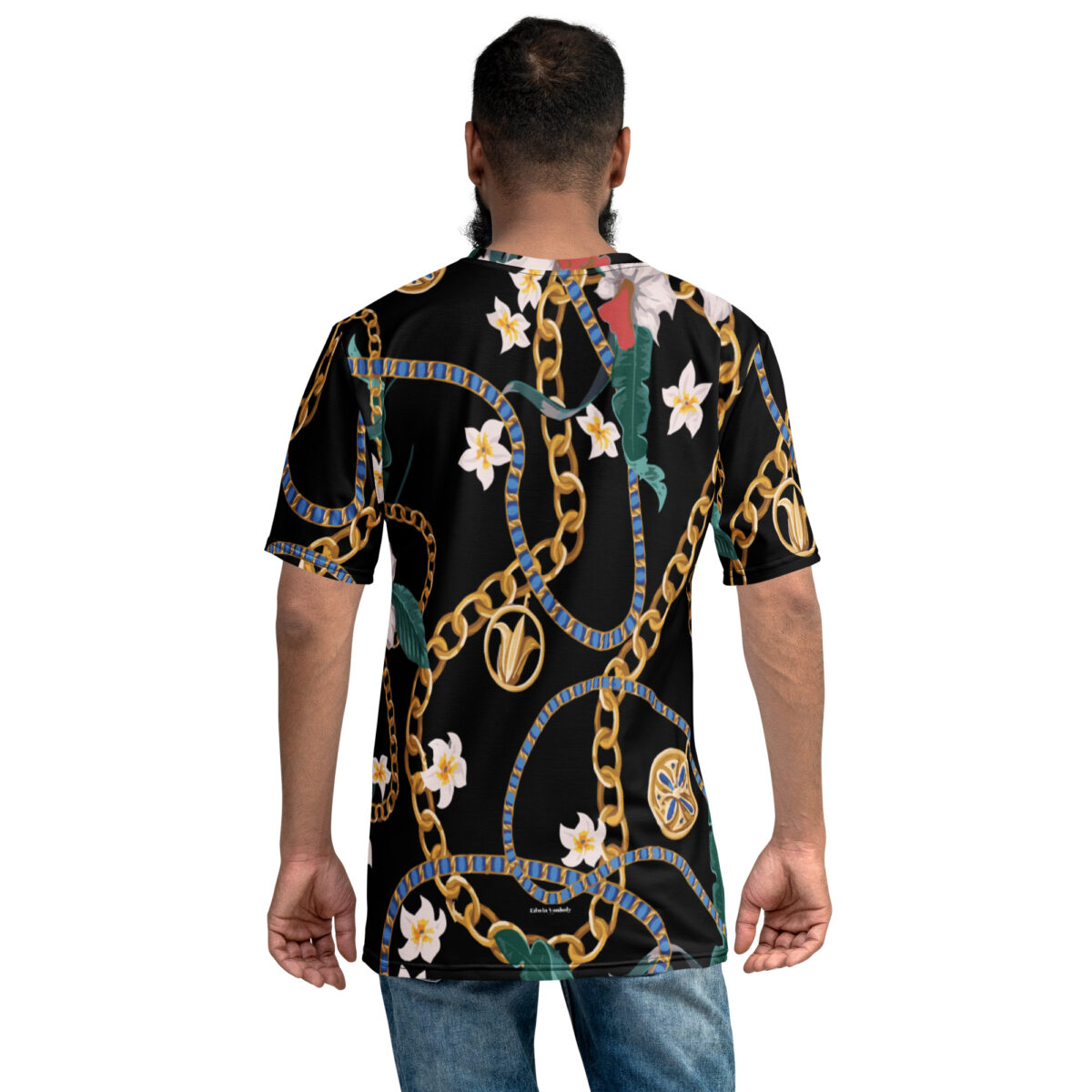Men’s Designer T-Shirt | Cool Graphic Casual Tees For Men | Black Floral Gold Printed - Image 2