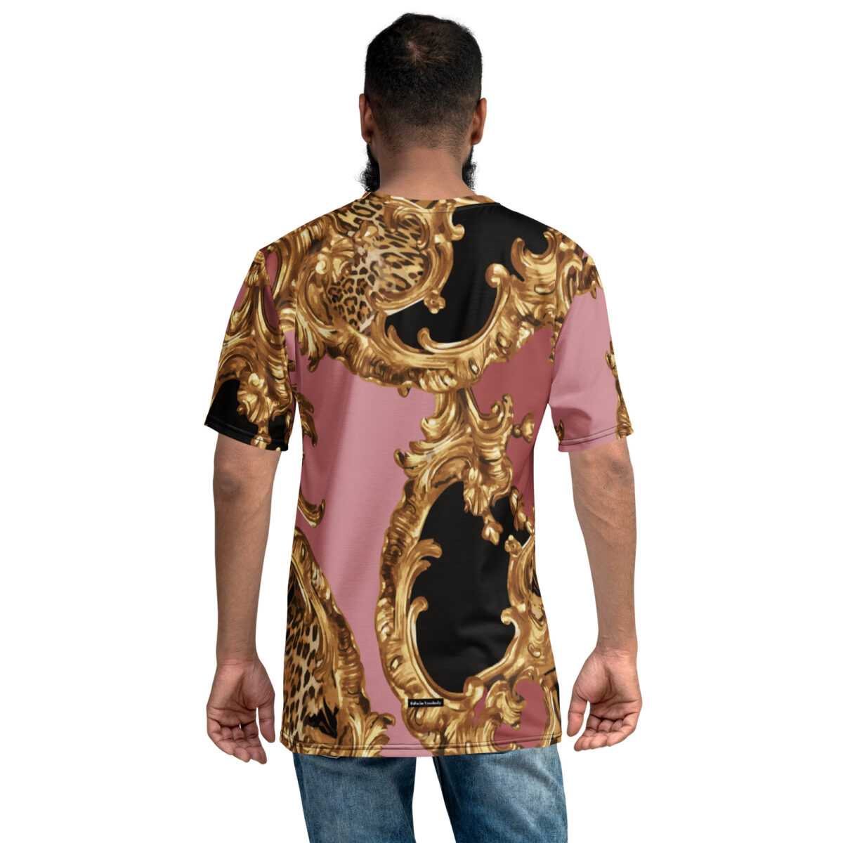 Men’s Designer T-Shirt | Cool Graphic Casual Tees For Men | Pink Baroque Gold Printed - Image 2