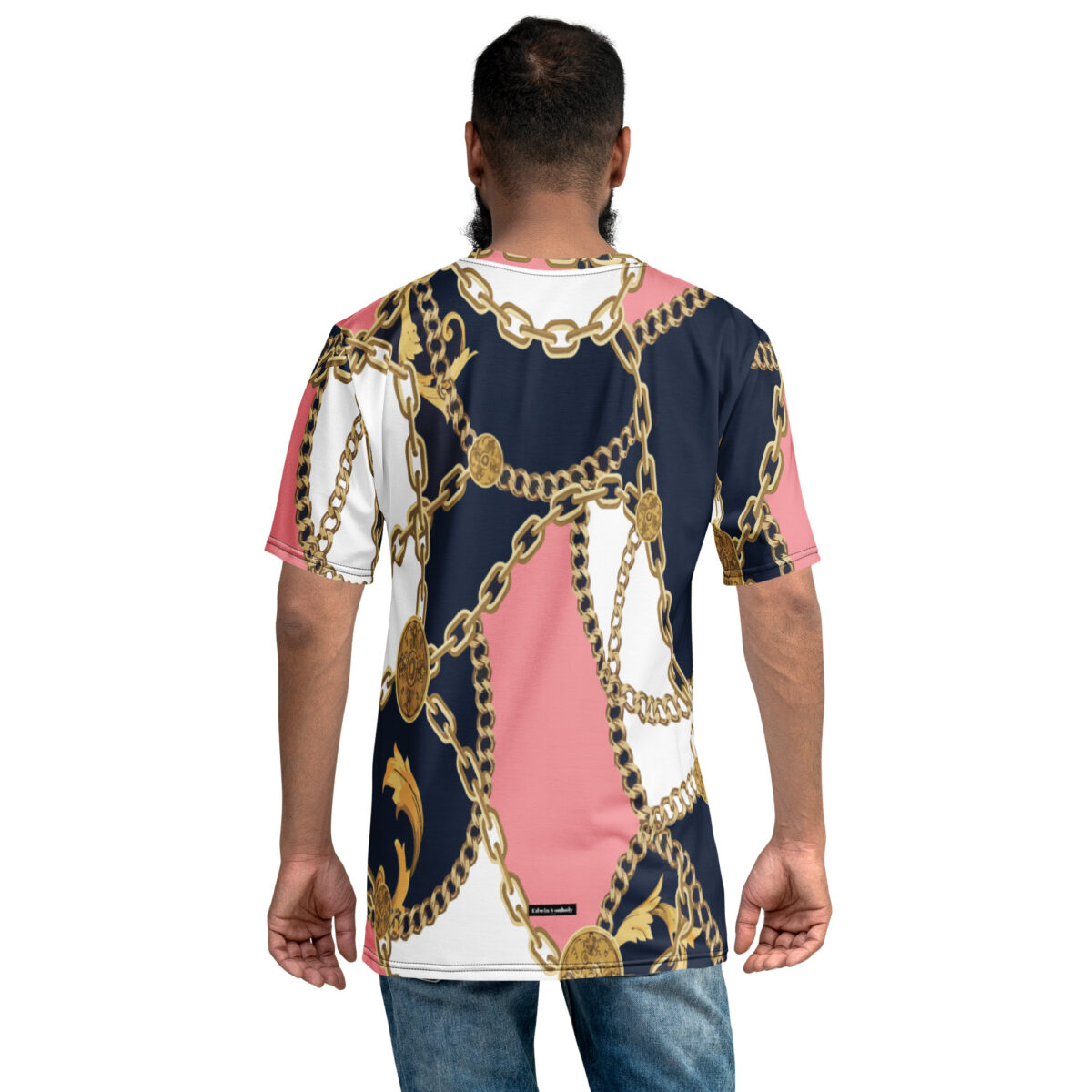 Men’s Designer T-Shirt | Cool Graphic Casual Tees For Men | Navy Blue White Pink Printed - Image 2