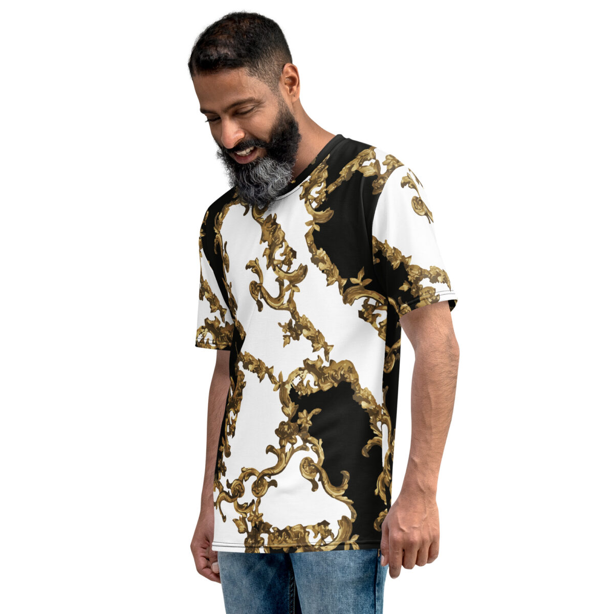 Men’s Designer T-Shirt | Cool Graphic Casual Tees For Men | White Black Gold Printed - Image 3